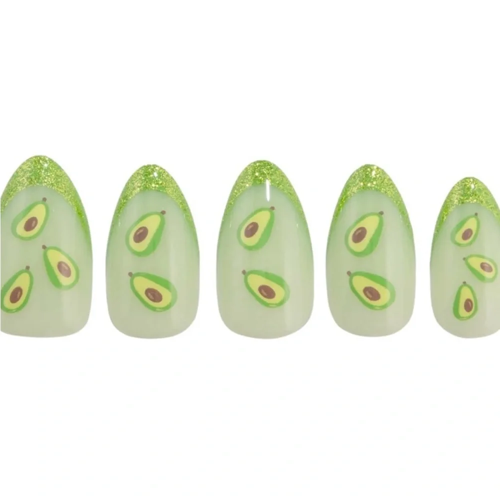 PaintLab Avocado Glitter Short Almond Shaped Press On Nails